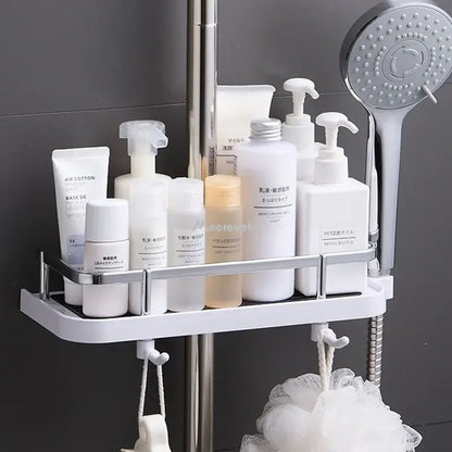 Organizador de armazenamento para chuveiro, sem perfuração, suporte para chuveiro de elevação, suporte para sabonete, shampoo, bandeja, prateleiras de poste