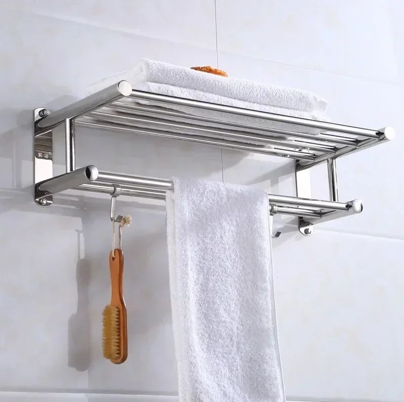 40/50/60cm Towel Rack with  Movable Hooks Steel Bathroom Kitchen Towel Holder Wall Mounted Towel Rack for Home Hotel Accessories