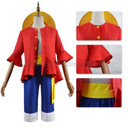 Anime Luffy Cosplay Costumes Monkey D Cosplay Suits Hats Halloween For Women Men Adult Cos Top Pants Gifts