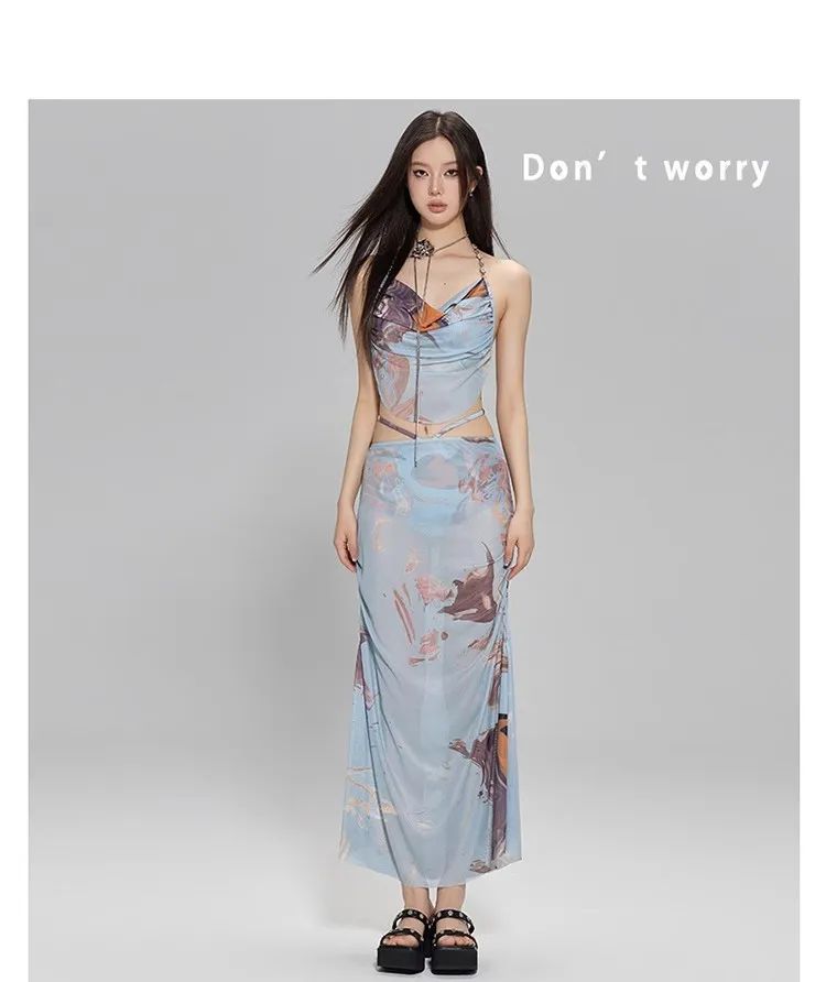 2024 New Three-Piece Bikini Set Beach Vacation Hot Spring Trip Slimming Long Skirt Separate Swimsuit Meat Concealing Photography