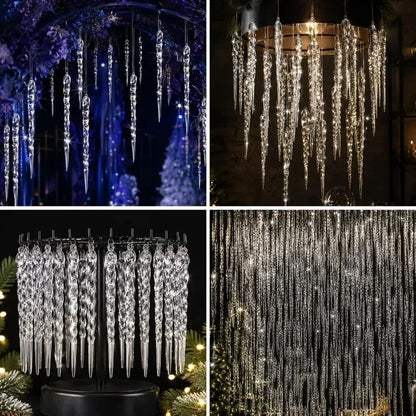 60/12PCS Clear Acrylic Icicle Christmas Ornaments Crystal Hanging Pendant Spiral Strip Icicle for Xmas Tree Wedding Party Decor
