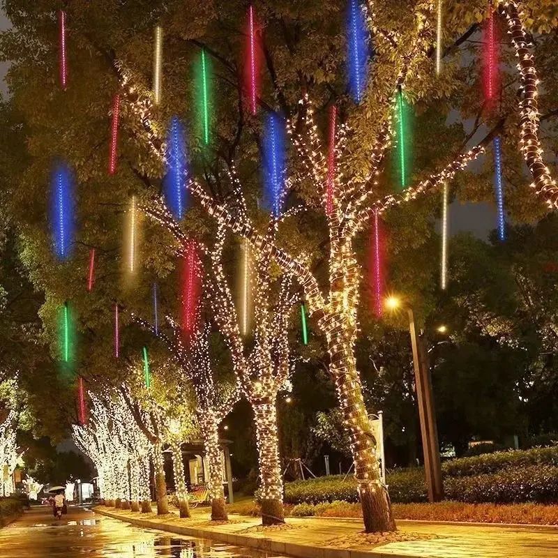 30/50CM LED Meteor Shower Rain Lights Waterproof Falling Raindrop Fairy String Light for Christmas Holiday Party Patio Decor
