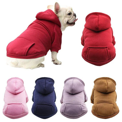 Roupa de Cachorro da Moda Outono e Inverno Roupa de Estimação Pequena Engrossar Quente Cor Sólida Moletom de Duas Pernas com Capuz Produtos Casuais para Pets