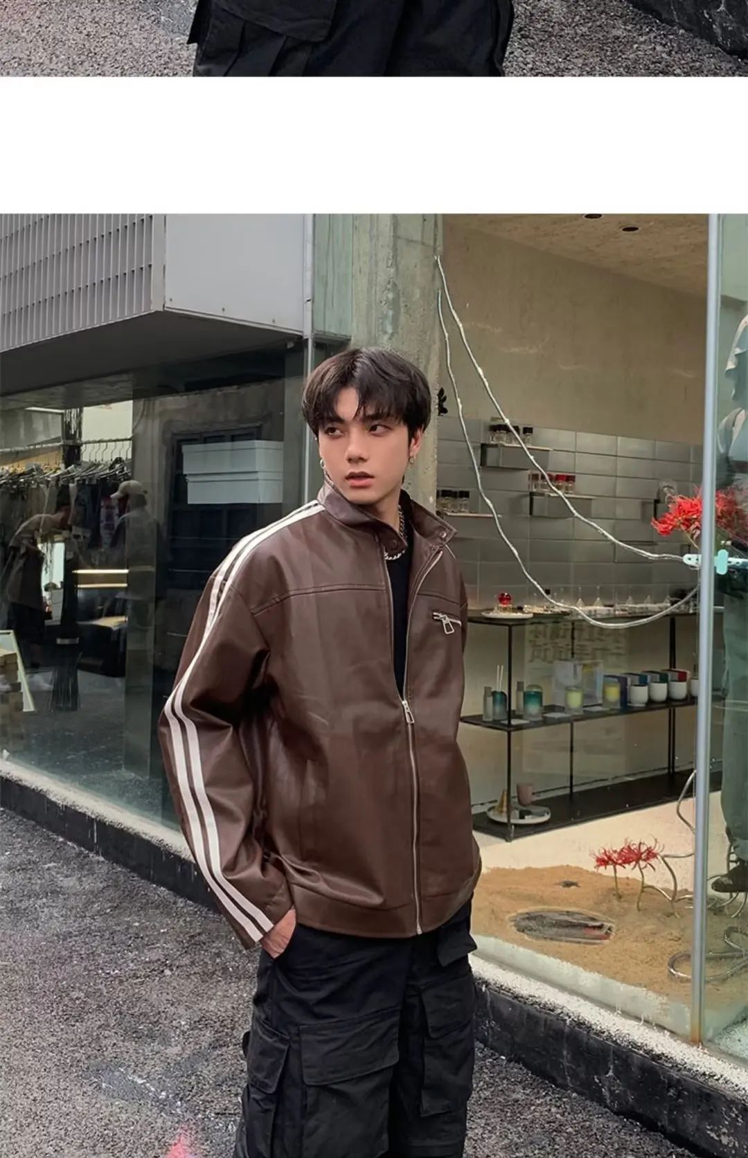 Retro Leather Jacket Men Women  American Patchwork Strip Racing Outerwear Loose Hip Hop Zippers Brown PU Coat Streetwear Spring