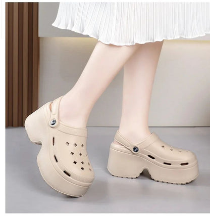 9CM Thick Women's Sandals Shoes Summer Slippers High Heel Soft Sole Beach Garden Shoes Outdoor Waterproof Women's Hole Shoes