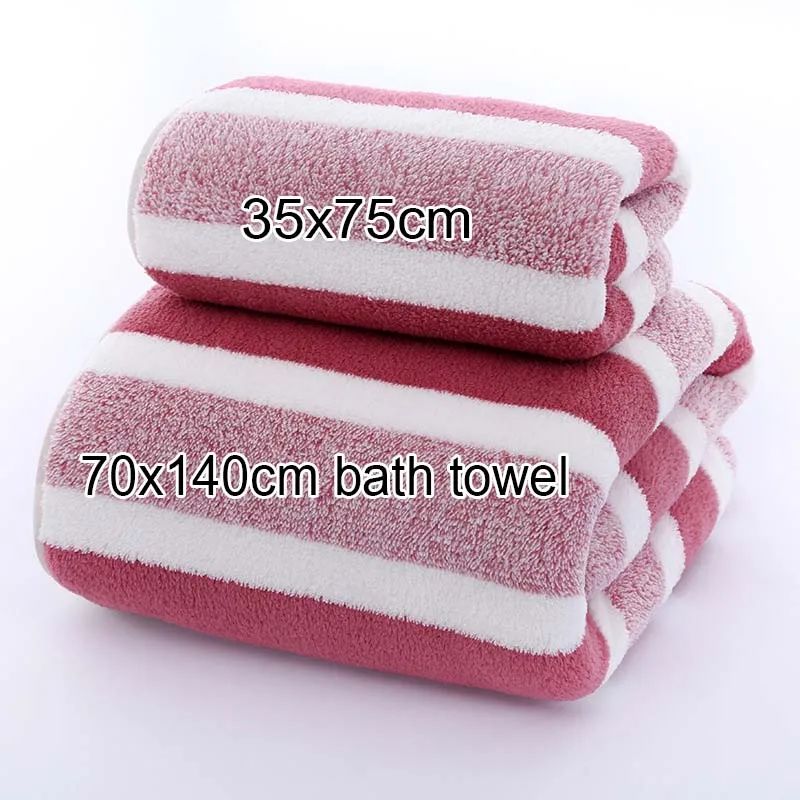 1 Set Striped Face Towel 35x75cm for Bathroom and Soft and Absorbent Quick-Drying Experience Microfiber Bath Towel 70x140cm