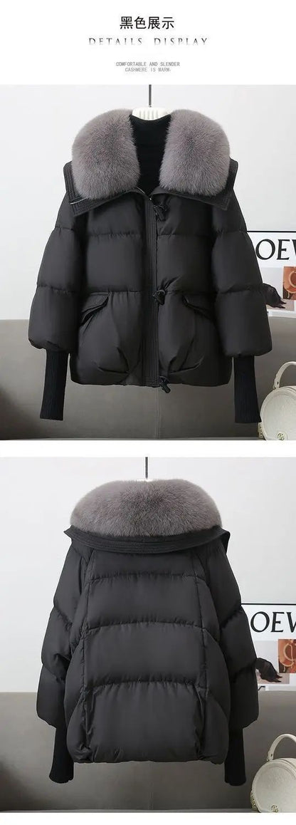 2025 Winter Down cotton Short Padded Jacket Women Parkas Fur Collar Thick Cotton Coats Clothes Black Casual Outerwear Female new