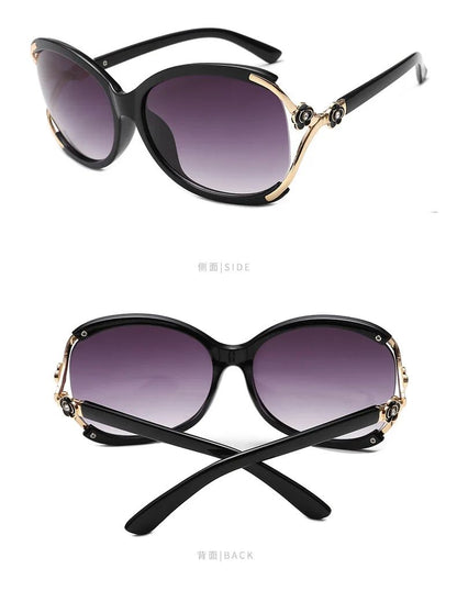 Women Sunglasses Trendy Celebrity-style Round Large-frame Stylish Sun Glasses with Camellia Hollow-out Accent Decorations