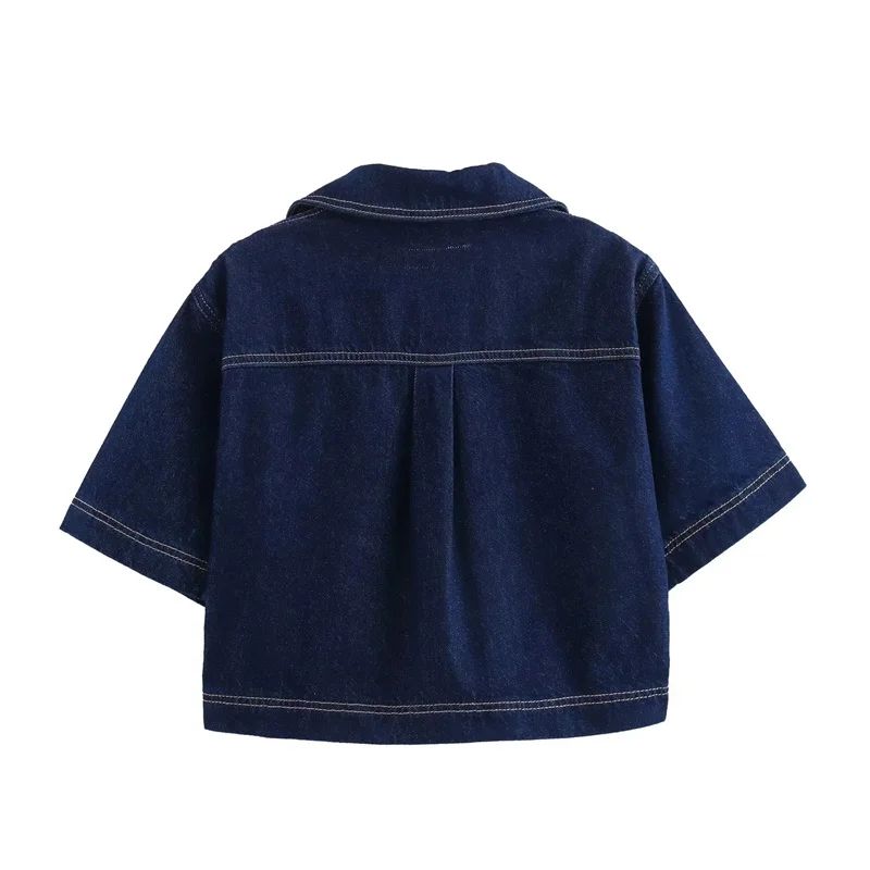 MUJER 2025 Women's Shirt Set Blue Denim Shirts for Women Summer Cropped Shirts and Blouses Woman Holiday Casual Shirts Women Top