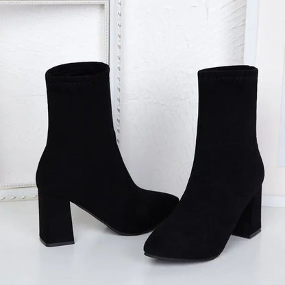 Thick Heel Women Short Boots Fashion Slimming Ankle Booties classic Style Autumn Winter Female Pointed Toe Women Boots D64