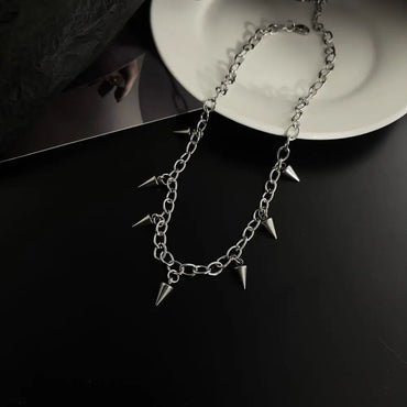 Men Punk Style Rivet Tassel Necklace Women Fashion Geometric Titanium Steel Hip Hop Chain Necklace