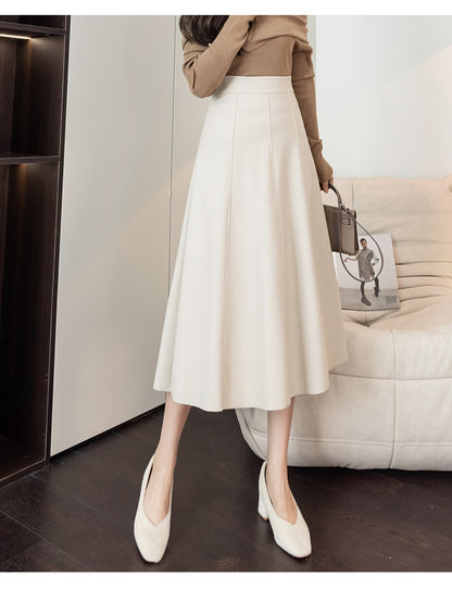 Seoulish Black Faux PU Leather Women's A-Line Skirts 2023 New Autumn Winter High Wasit Solid Chic Umbrella Office Skirts Female