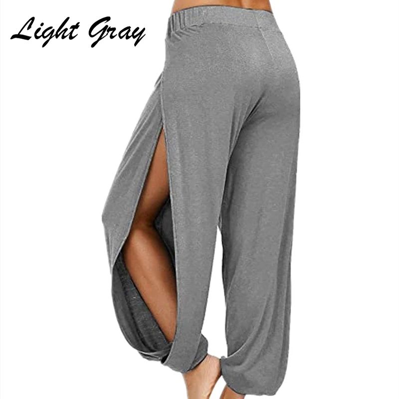 Summer High Slit Haren Pants for Women Sports Yoga Pants Solid Loose Hippie Harem Wide Leg Pants Trousers