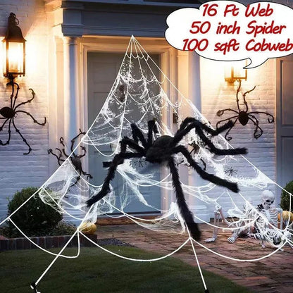 Teia de Aranha Gigante Preta Assustadora de Halloween Decoração de Halloween para Casa Bar Adereços de Casa Assombrada Decoração Externa de Feriado