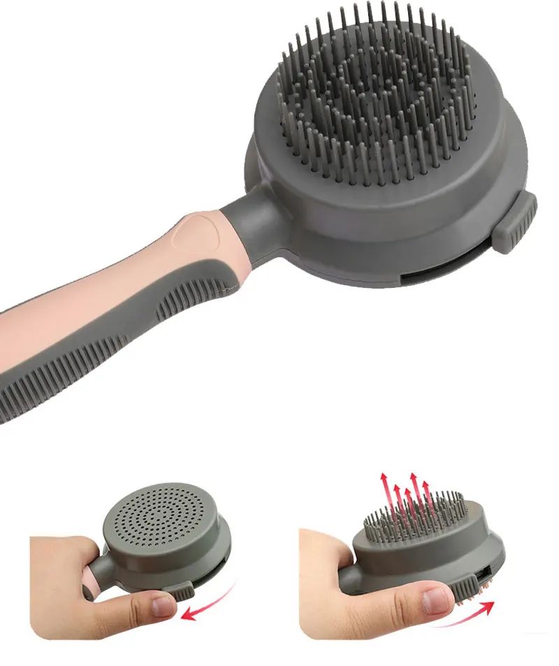 Cat Hair Removal Pet Brush Double Sided Massaging Retractable Self Cleaning Soft Pet Grooming Brush with Handle Pet Loose Hairs