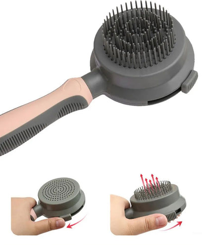Cat Hair Removal Pet Brush Double Sided Massaging Retractable Self Cleaning Soft Pet Grooming Brush with Handle Pet Loose Hairs