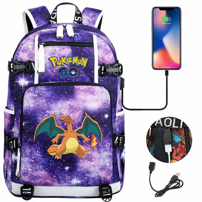 New Eevee Charizard USB Teenagers Schoolbags Women Men Laptop Travel Backpack Girl Boys Kids School Book Bags