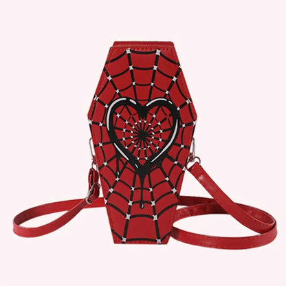 Women Fashion Shoulder Bag Large Capacity Coffin Shaped Casual Satchel Bag Adjustable Strap Spider Web PU Leather Chic Hobo Bag