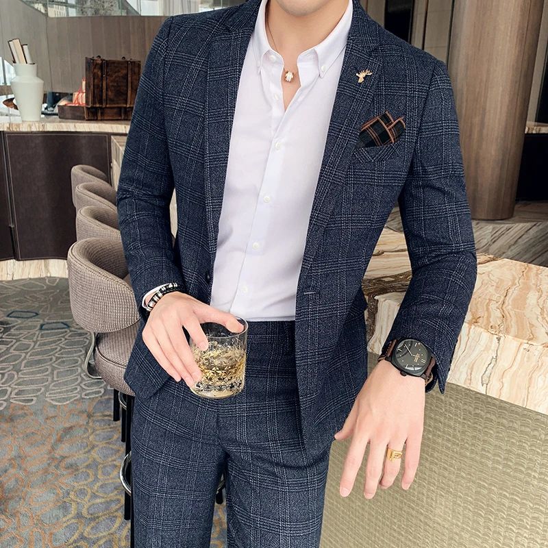 Blazer Plus Size 7XL Men's Blazer Fashion Business Italian Style Linen Leisure Wedding for Office Workers Assembling A Blazer