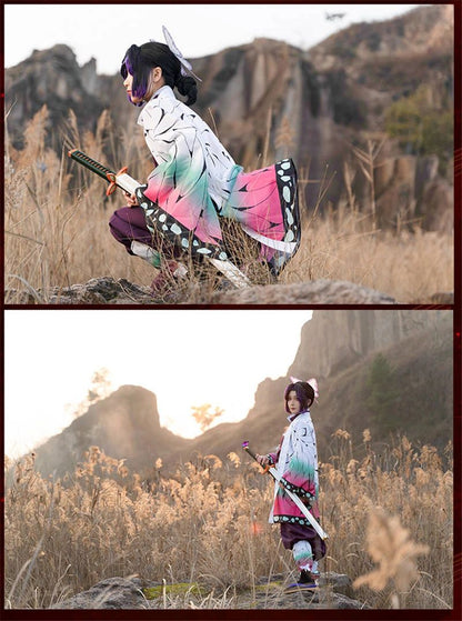 AnimeKochou Shinobu Cosplay Costume  Kochou Uniforms Wigs Hairs Halloween For Kids Adult Cos Party