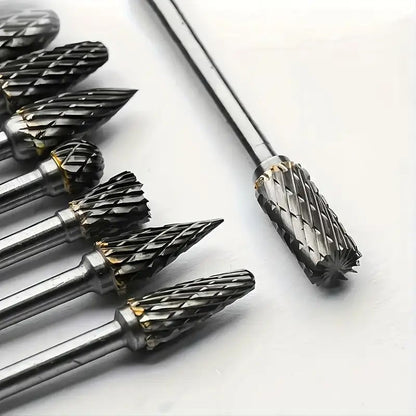 Jogo de 10 Rebarbas de Metal Duro, Lima Rotativa de Aço de Tungstênio com Corte Duplo para Cabeça de Fresagem, Moagem para Trabalhos em Madeira