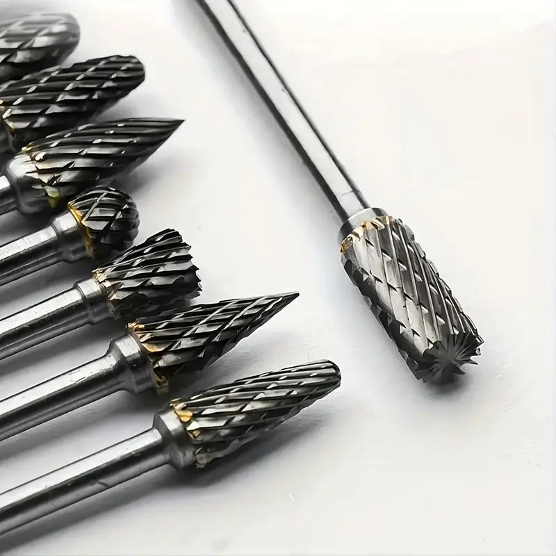 Jogo de 10 Rebarbas de Metal Duro, Lima Rotativa de Aço de Tungstênio com Corte Duplo para Cabeça de Fresagem, Moagem para Trabalhos em Madeira