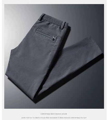 2024 Primavera Novas Calças Casuais Masculinas Marca de Roupas Negócios Cintura Elástica Grossa Clássica Slim Calça Masculina Preto Cinza Marrom