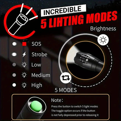 High Power LED Flashlight T6 Aluminum Alloy Zoomable Tactical Torch Battery powered Waterproof Outdoor Light For Camping Lantern