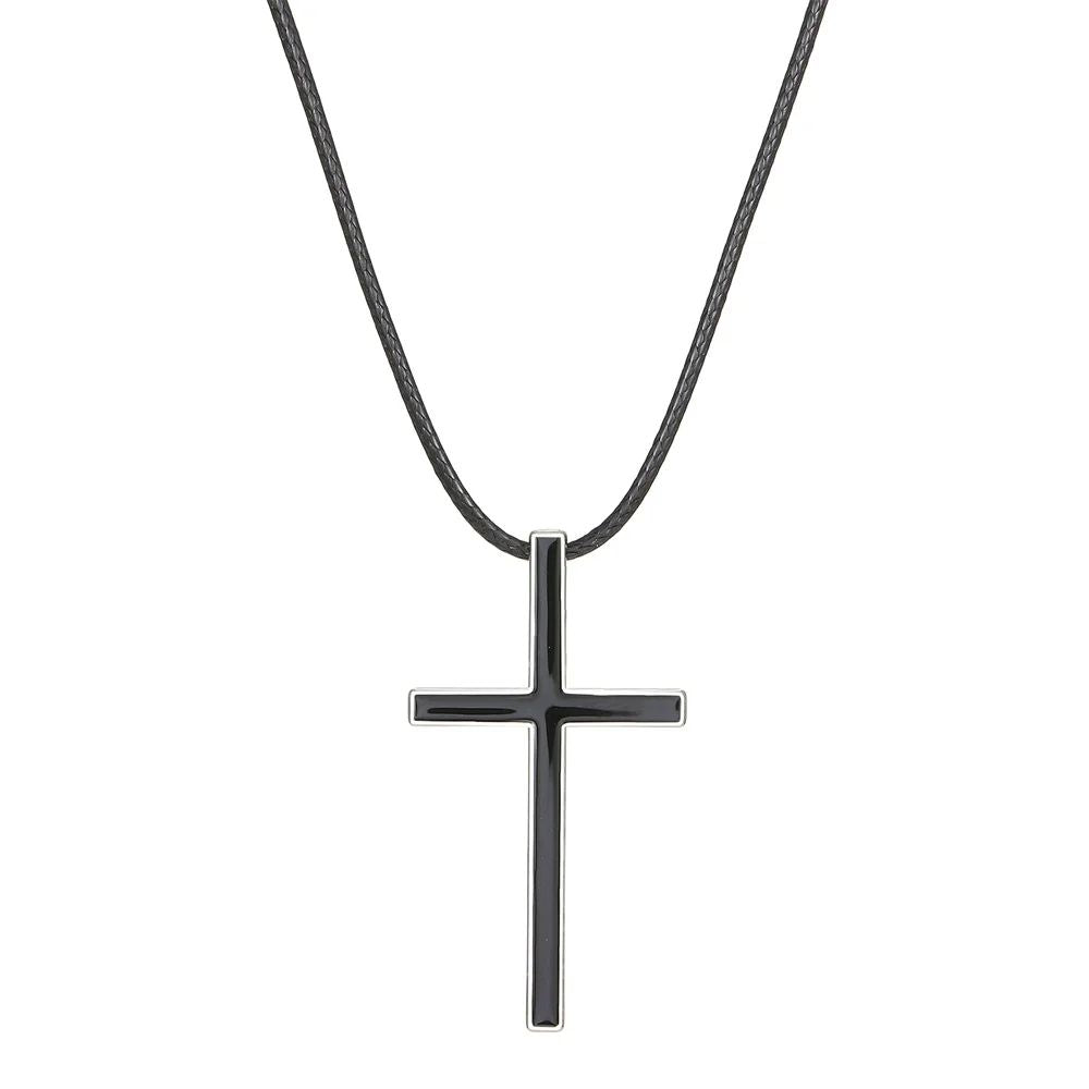 Colar Minimalista Preto e Branco Cruzado com Temperamento de Nicho para Homens e Mulheres, Pingente de Couro de Luxo