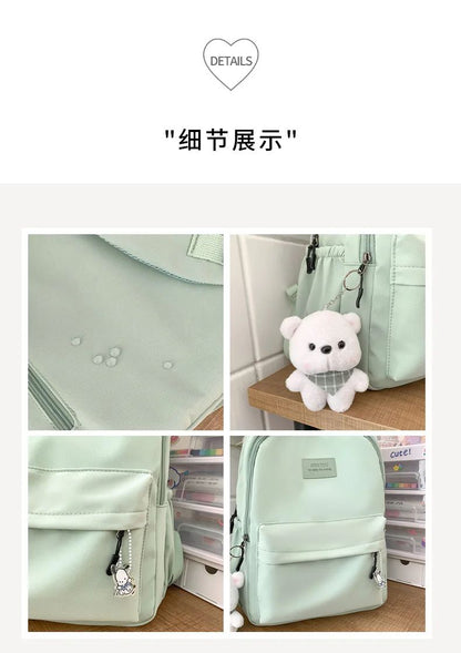 Schoolbags Student Japanese And Versatile Backpack Unisex Large-Capacity Backpack Girl Simple Polyester Material Doll Decoration