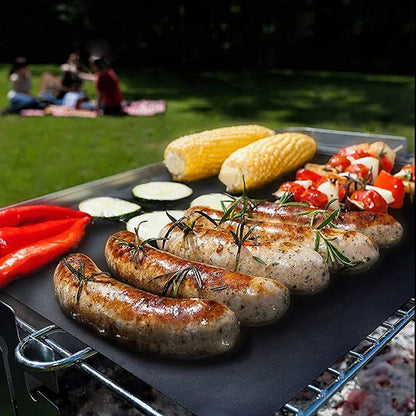 Outdoor Barbecue Mat Boxed Black BBQ Grill Mat Barbecue Baking Non Stick Pad Reusable Cooking Plate Party Mat Tools Accessorie