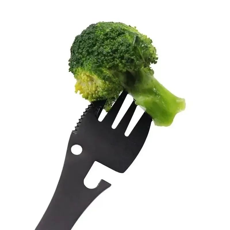 Outdoor Multi-functional 5-in-1 EDC Camping Survival Tool Stainless Steel Fork Knife Spoon Can Opener Bottle Opener Wrench