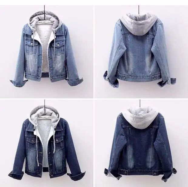 Women Denim Coat Hooded Single Breasted Button Jackets Hooded Patchwork Outerwear Cardigan Solid Pockets Streetwear Warm