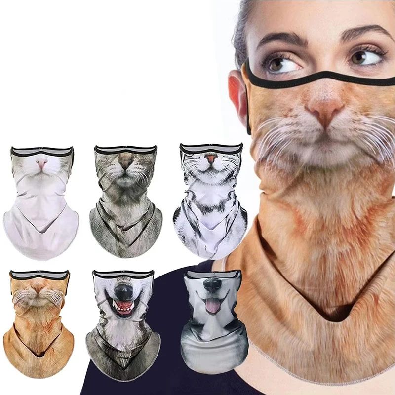3d Printed Cats Dogs Design Full Face Mask Neck Protector Funny Cute Quick Dry Helmet Liner For Party Outdoor Windproof Masks