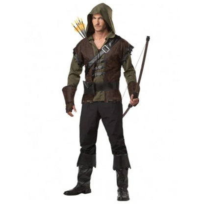 robin hombre Halloween Men costume jacket pants belt Mens Hood Prince Fancy Dress Huntsman Costume For Purim Carnival