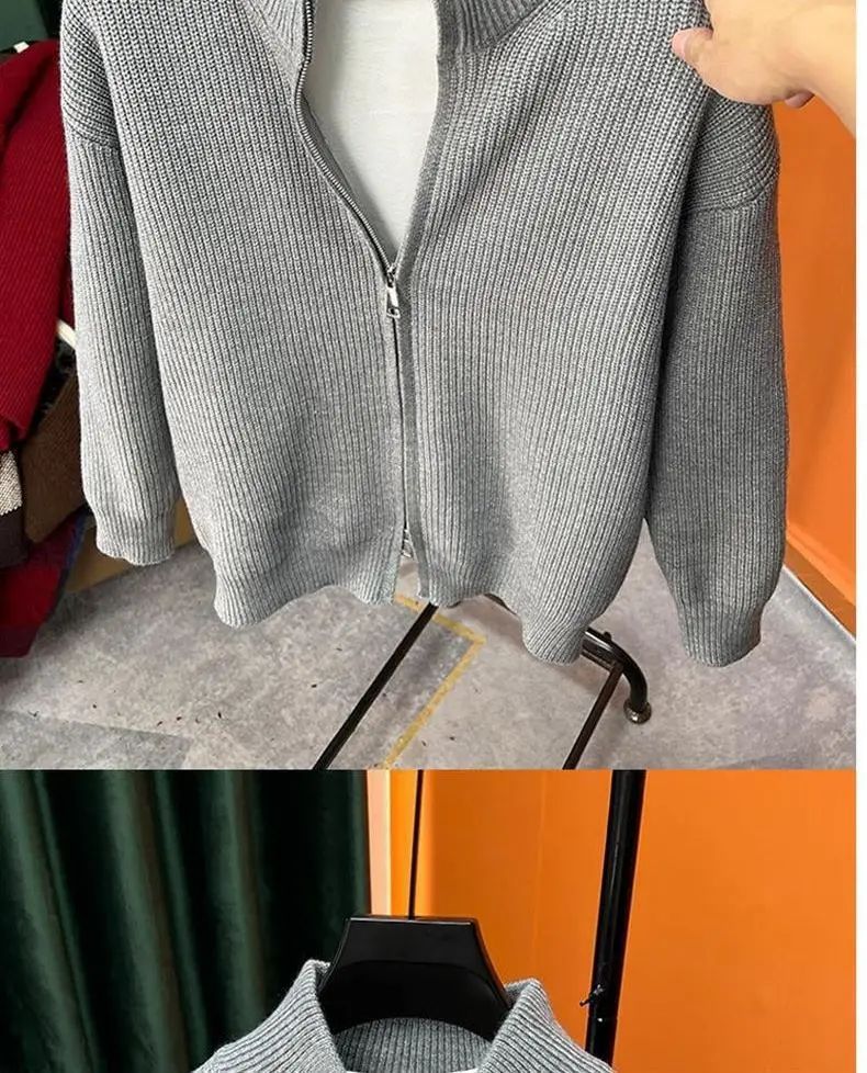 Men's Casual Cardigan Sweater Loose-Fit Vintage Style Zippered Knitted Top For Spring And Autumn Outerwear Idle Style