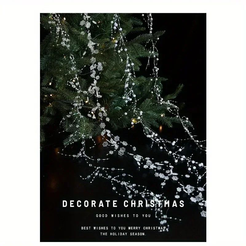 Christmas Pearl Bead Garland with Fishing Line Floral Hanging Ornament Bendable Design for Tree Decor Festival Party Arrangement