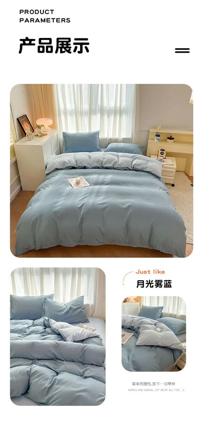 Conjunto de cama de cor sólida de quatro peças para crianças e adultos, cama de casal grande, conjunto de capa de edredom, lençol e capa de travesseiro de quatro peças
