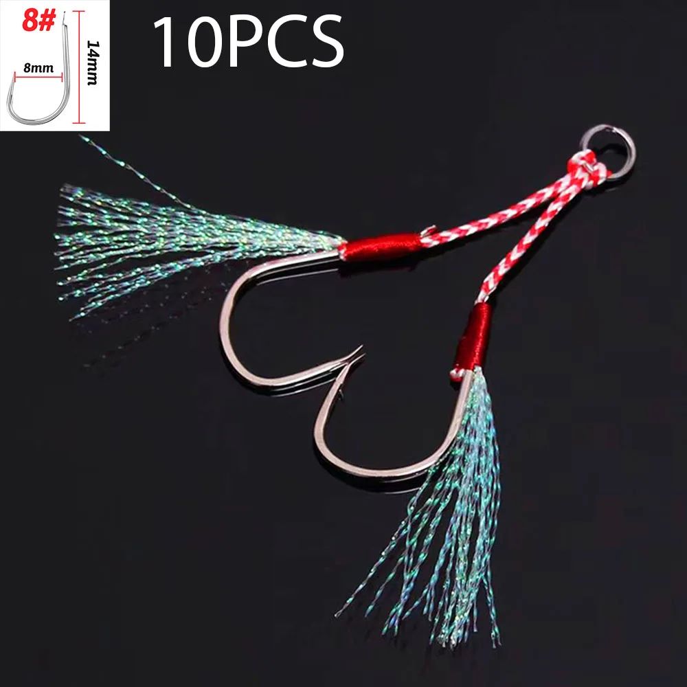 10 pçs/Lote Anzol Auxiliar Cast Jig Aço Carbono Ângulo Farpa Rosca Pena Isca Pesca Lento Jigging Mar Pesca Anzol