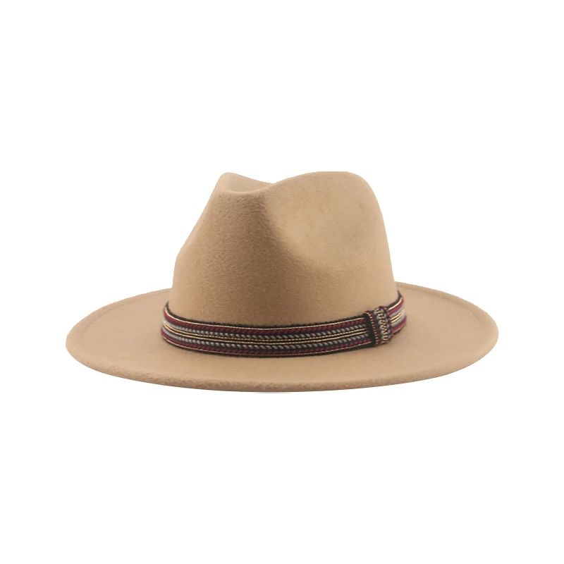 Chapéu Feminino Fedora de Feltro Sólido Casual Chapéu de Inverno Feminino Bonés Masculinos Faixa Panamá Preto Cáqui ????? ??????? Sombrero