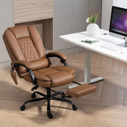 6-Point Heated Massage Office Chair with Footrest, Ergonomic Home Desk Chair with Lumbar Support, Executive High Back PU Leather