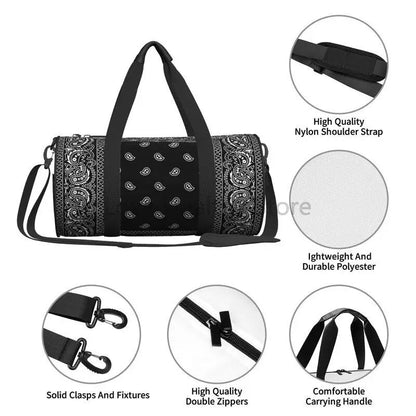Colorful Paisley Black Bandanna Border Scarf White Sports Gym Bag Couple Large Capacity Fitness Bag Portable Luggage Handbag