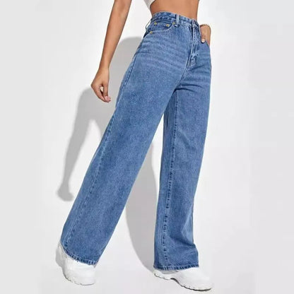 High Waist Straight Leg Jeans for Women New Style Cross-Border High Waist Slim Fit Long Jeans Trendy Women's Denim Pants