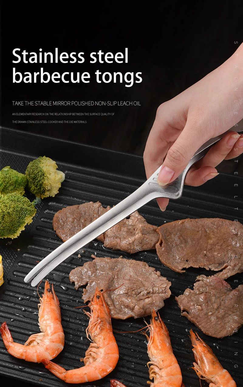 304 Stainless Steel Food Tongs Long Handle Non-slip Barbecue Tongs Steak Tongs Kitchen Cooking Tools Kitchen Accessories