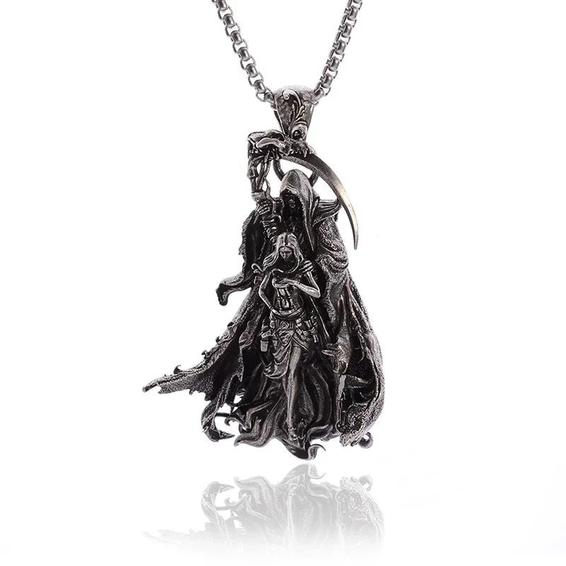 Colar Pingente Ceifador da Morte Gótico Misterioso Diabo Masculino Personalidade Punk Retro Halloween Joias da Moda