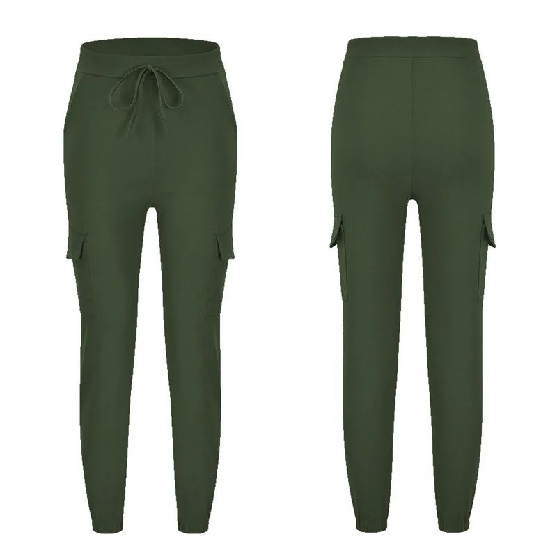 2022 New Solid Jogger Women's Cargo Pants Multi-Pocket Drawstring Elastic Waist Women Sports Pants Streetwear Casual Long Pant