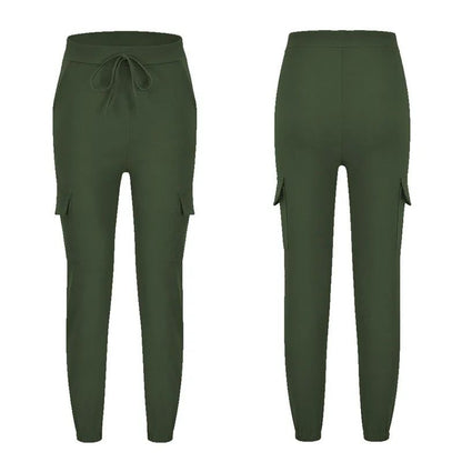 2022 New Solid Jogger Women's Cargo Pants Multi-Pocket Drawstring Elastic Waist Women Sports Pants Streetwear Casual Long Pant