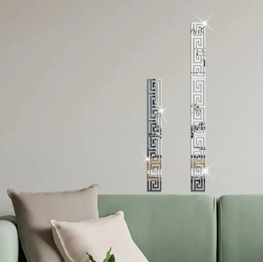 12pcs 20x5cm Acrylic Mirror Sticker Ceiling Edge Strip Self Adhesive Waist Line Wall Stickers for Living Room Corner Wall Decor