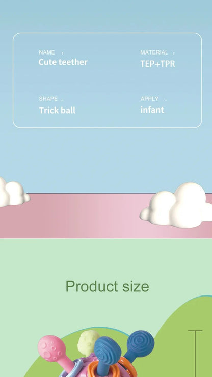 Silicone Teether Baby Toys 0 12 Months Rotating Rattle Ball Grasping Activity Baby Development Toy Baby Sensory Toys for Babies