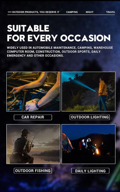 Rechargeable LED Flashlights Zoomable Torch with 18650 Battery 7Modes Waterproof High Power Hand LightFor Outdoor Camping Hiking